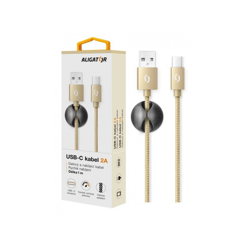 ALIGATOR PREMIUM Dátový kábel 2A, USB-C zlatý