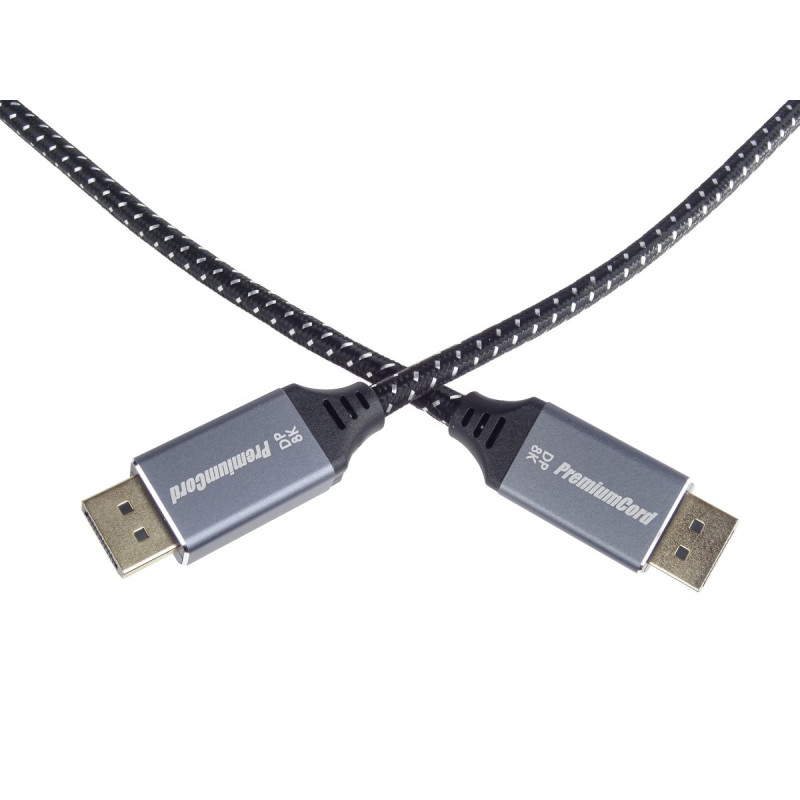 PremiumCord DisplayPort 1.4 prípojný kábel, kovové a pozlátené konektory, 1m