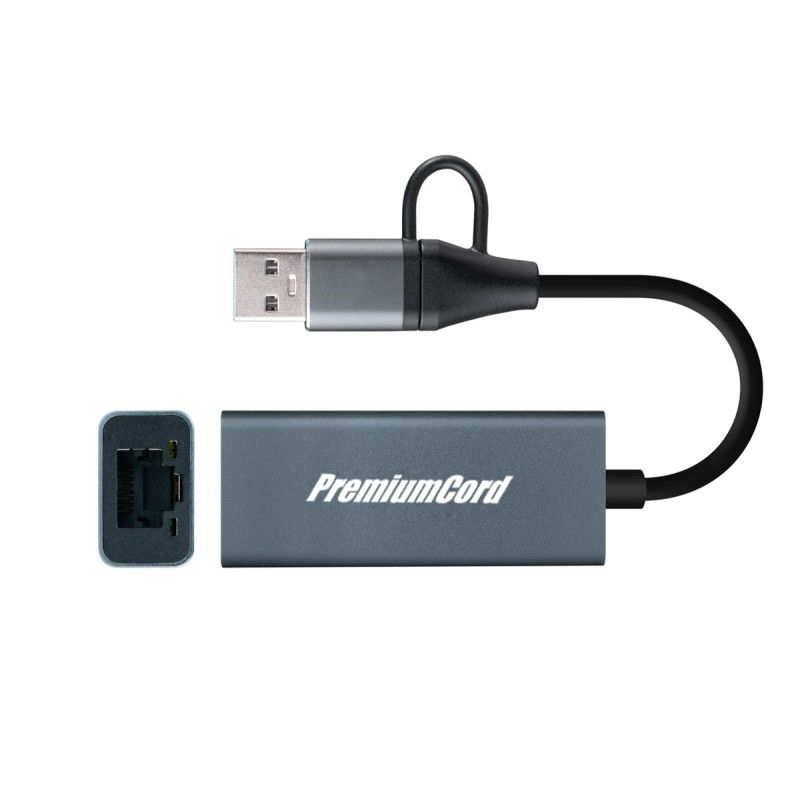 PremiumCord adaptér UBS-C a USB-A na Gigabit, 15cm