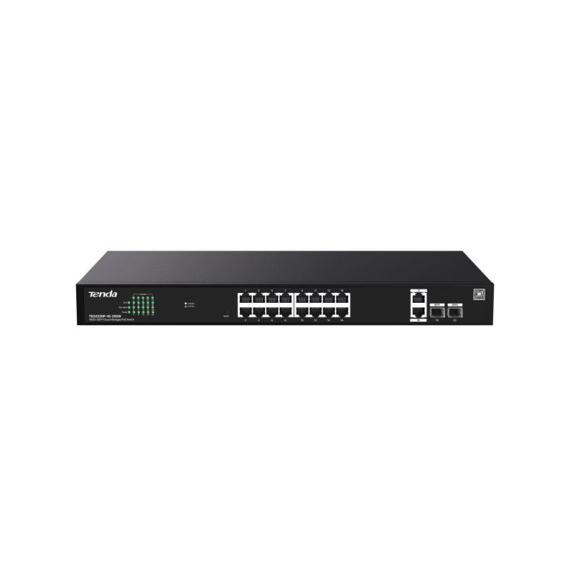 Tenda TEG2220P-16-250W Gigabit Websmart L2 Cloud PoE+ Switch 230W, 16x1Gb/s PoE+, 2xRJ45, 2xSFP, Rack