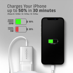 AXAGON ACU-PQ20W nabíjačka do siete 20W, 2x port (USB-A + USB-C), PD3.0/PPS/QC4+/AFC/Apple, biela