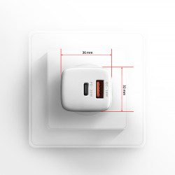 AXAGON ACU-PQ20W nabíjačka do siete 20W, 2x port (USB-A + USB-C), PD3.0/PPS/QC4+/AFC/Apple, biela