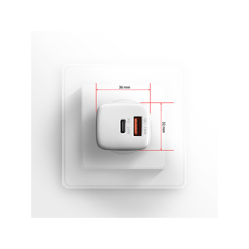 AXAGON ACU-PQ20W nabíjačka do siete 20W, 2x port (USB-A + USB-C), PD3.0/PPS/QC4+/AFC/Apple, biela
