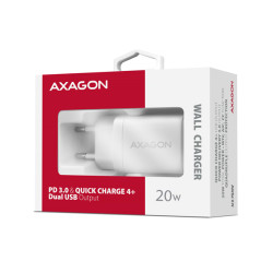 AXAGON ACU-PQ20W nabíjačka do siete 20W, 2x port (USB-A + USB-C), PD3.0/PPS/QC4+/AFC/Apple, biela