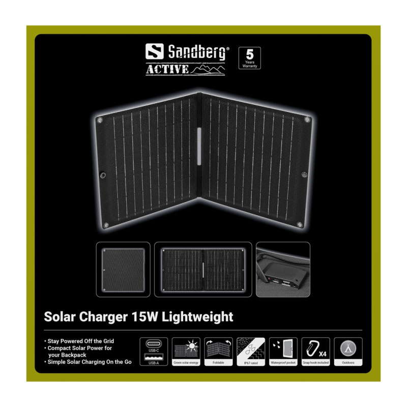 NONAME - Sandberg Solar Charger 15W Lightweight, skladacia solárna nabíjačka, čierna