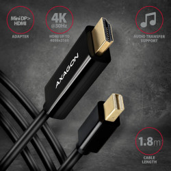 AXAGON RVDM-HI14C2, Mini DisplayPort - HDMI 1.4 redukcia / kábel 1.8 m, 4K/30Hz