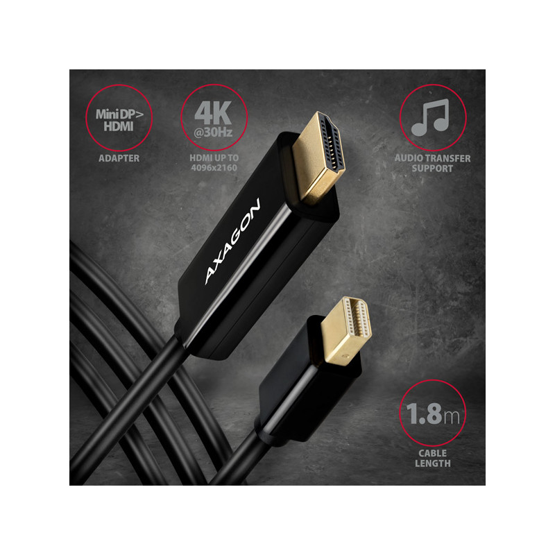 AXAGON RVDM-HI14C2, Mini DisplayPort - HDMI 1.4 redukcia / kábel 1.8 m, 4K/30Hz