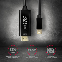 AXAGON RVDM-HI14C2, Mini DisplayPort - HDMI 1.4 redukcia / kábel 1.8 m, 4K/30Hz