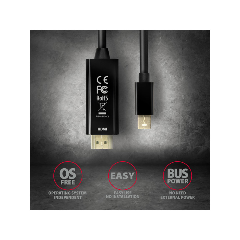AXAGON RVDM-HI14C2, Mini DisplayPort - HDMI 1.4 redukcia / kábel 1.8 m, 4K/30Hz