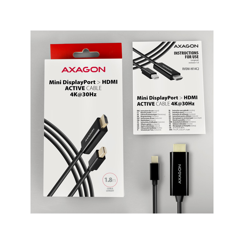 AXAGON RVDM-HI14C2, Mini DisplayPort - HDMI 1.4 redukcia / kábel 1.8 m, 4K/30Hz