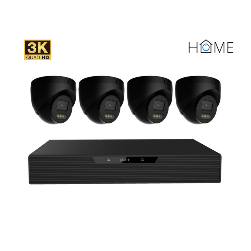 iGET HOME N85P4 - kamerový NVR PoE set 3K rozlíšenie, 8CH NVR + 4x kamera so zvukom, IR a LED