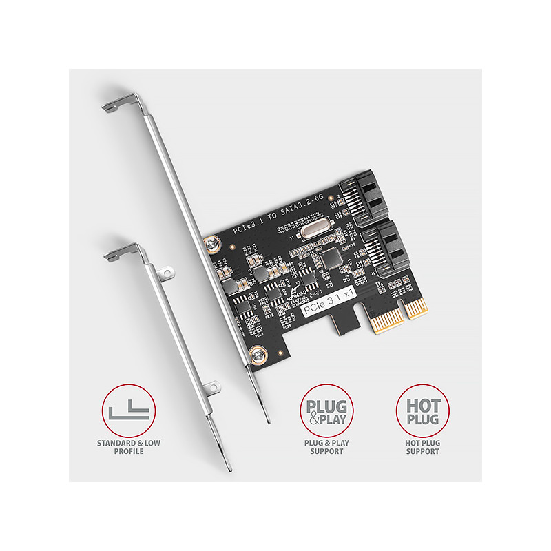 AXAGON PCES-SJ2, PCIe radič - 2x interný SATA 6G port, JMB582, SP & LP