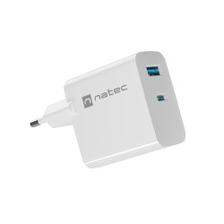 Univerzálna USB nabíjačka Natec RIBERA GaN 45W, 1X USB-A, 1X USB-C, biela
