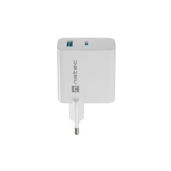 Univerzálna USB nabíjačka Natec RIBERA GaN 45W, 1X USB-A, 1X USB-C, biela