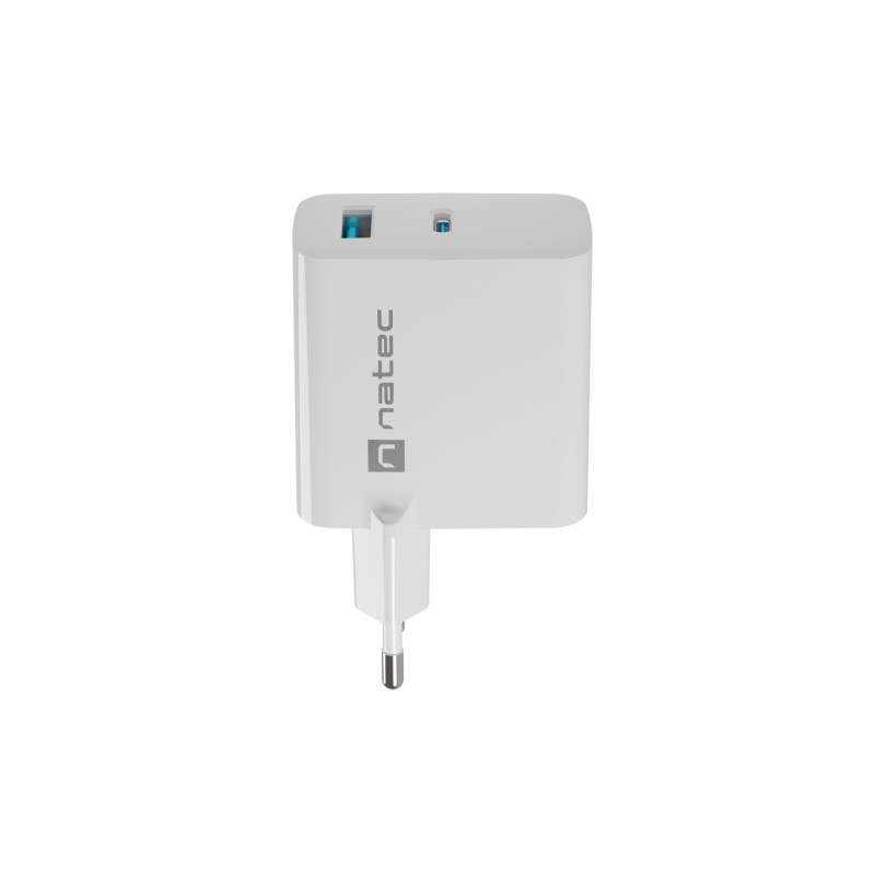 Univerzálna USB nabíjačka Natec RIBERA GaN 45W, 1X USB-A, 1X USB-C, biela