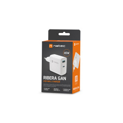 Univerzálna USB nabíjačka Natec RIBERA GaN 45W, 1X USB-A, 1X USB-C, biela