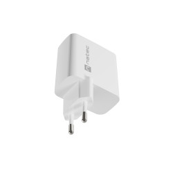 Univerzálna USB nabíjačka Natec RIBERA GaN 45W, 1X USB-A, 1X USB-C, biela