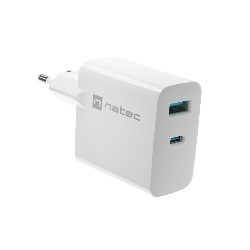 Univerzálna USB nabíjačka Natec RIBERA GaN 45W, 1X USB-A, 1X USB-C, biela