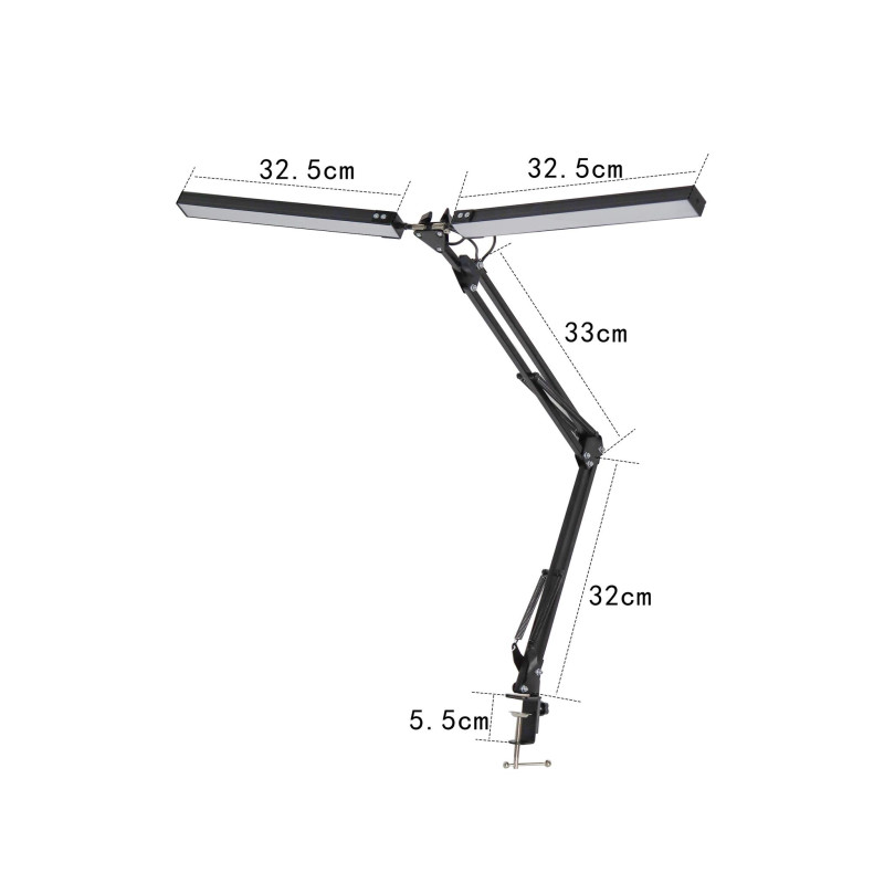 FELLOWES - Platinet PDLD20 stolná LED lampa Flexy 20W stmievateľná s klipom, 2 ramená, čierna