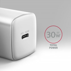 AXAGON ACU-PD30W, Sil nabíjačka do siete 30W, 1x port USB-C, PD3.0/PPS/QC4+/SFC/AFC/Apple, biela