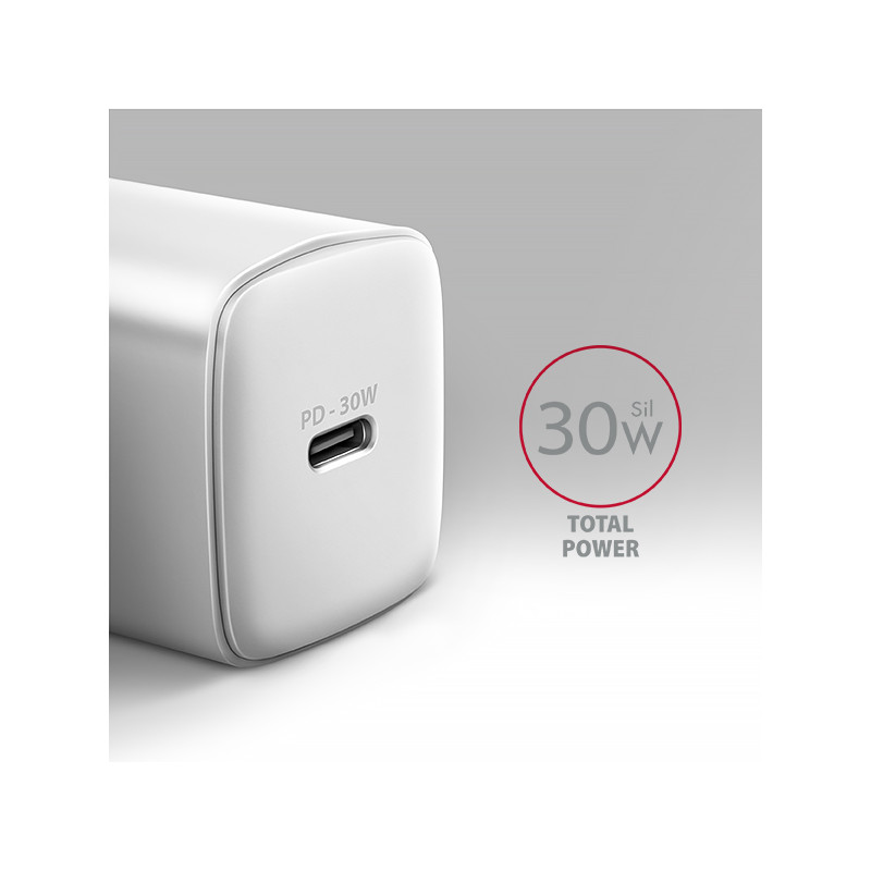 AXAGON ACU-PD30W, Sil nabíjačka do siete 30W, 1x port USB-C, PD3.0/PPS/QC4+/SFC/AFC/Apple, biela