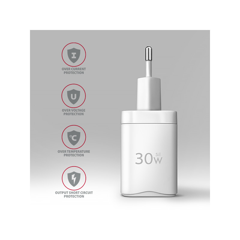 AXAGON ACU-PD30W, Sil nabíjačka do siete 30W, 1x port USB-C, PD3.0/PPS/QC4+/SFC/AFC/Apple, biela