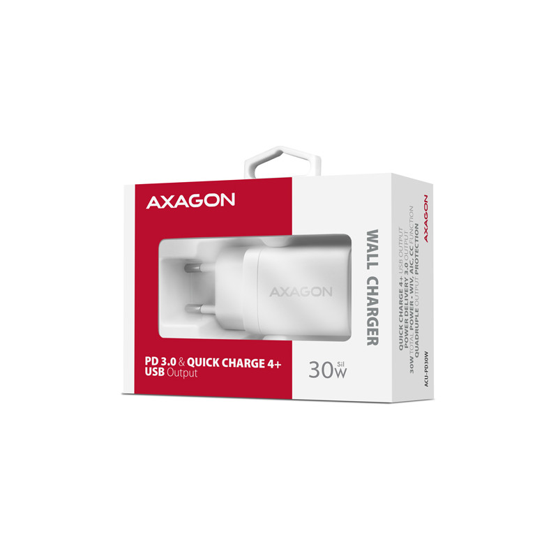 AXAGON ACU-PD30W, Sil nabíjačka do siete 30W, 1x port USB-C, PD3.0/PPS/QC4+/SFC/AFC/Apple, biela