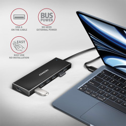 AXAGON HUE-F7A, 7x USB 3.2 Gen 1 ALU FLAT CHARGING húb, micro USB napájací konektor, kábel USB-A 1m