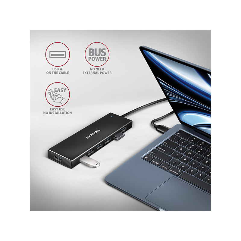 AXAGON HUE-F7A, 7x USB 3.2 Gen 1 ALU FLAT CHARGING húb, micro USB napájací konektor, kábel USB-A 1m
