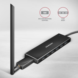 AXAGON HUE-F7A, 7x USB 3.2 Gen 1 ALU FLAT CHARGING húb, micro USB napájací konektor, kábel USB-A 1m