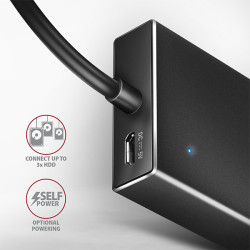 AXAGON HUE-F7A, 7x USB 3.2 Gen 1 ALU FLAT CHARGING húb, micro USB napájací konektor, kábel USB-A 1m