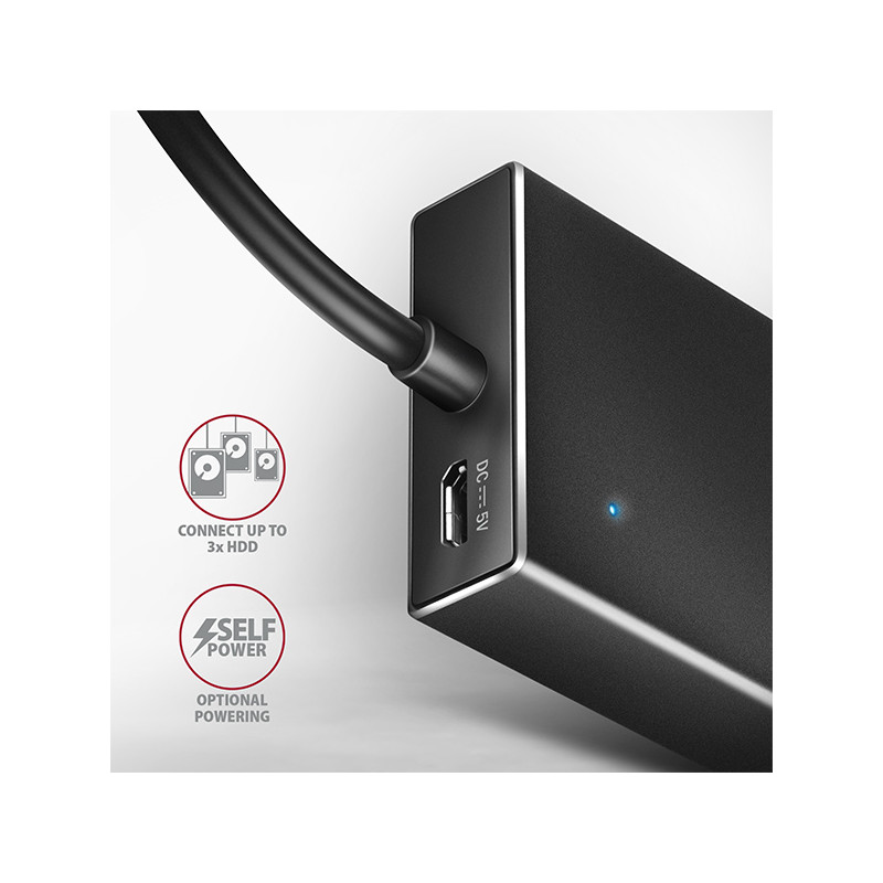 AXAGON HUE-F7A, 7x USB 3.2 Gen 1 ALU FLAT CHARGING húb, micro USB napájací konektor, kábel USB-A 1m