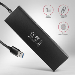 AXAGON HUE-F7A, 7x USB 3.2 Gen 1 ALU FLAT CHARGING húb, micro USB napájací konektor, kábel USB-A 1m