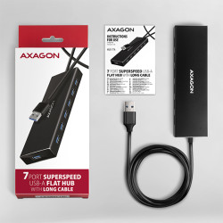 AXAGON HUE-F7A, 7x USB 3.2 Gen 1 ALU FLAT CHARGING húb, micro USB napájací konektor, kábel USB-A 1m