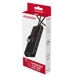 AXAGON HUE-F7A, 7x USB 3.2 Gen 1 ALU FLAT CHARGING húb, micro USB napájací konektor, kábel USB-A 1m