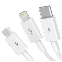 NONAME - Baseus CAMLTYS-02 Superior Fast Charging Dátový Kabel 3v1 USB-C, Lightning, MicroUSB 1.5m White