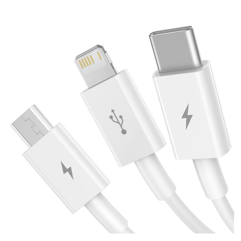 NONAME - Baseus CAMLTYS-02 Superior Fast Charging Dátový Kabel 3v1 USB-C, Lightning, MicroUSB 1.5m White