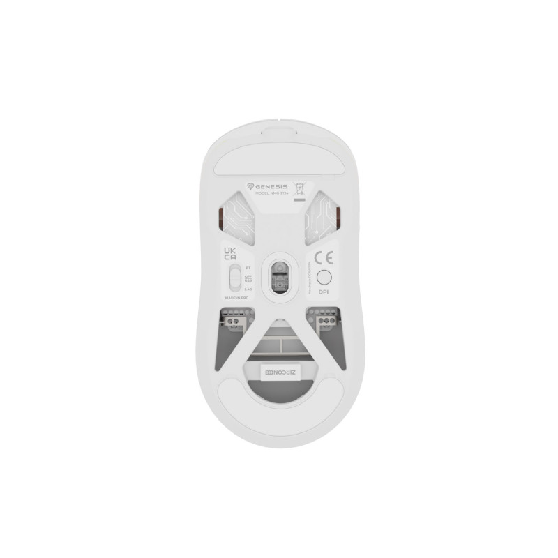 Genesis herná myš ZIRCON 660 PRO/Herná/Optická/Pre pravákov/26 000 DPI/Drôtová+bezdrôtová/Biela