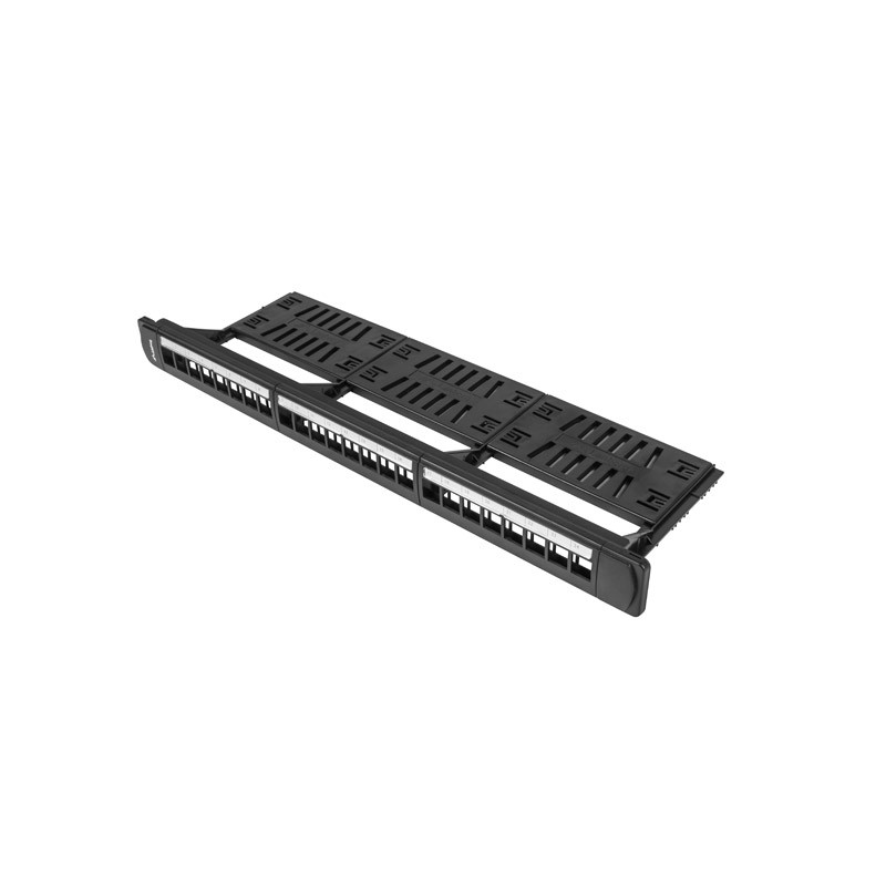 LANBERG 24PORTOVÝ PATCH PANEL 1U S ORGANIZÉROM PRO KEYSTONE MODULY ČIERNY