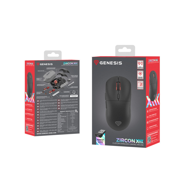 Genesis herná bezdrôtová myš ZIRCON XIII/Herná/Optická/26 000 DPI/Bezdrôtové USB/Čierna