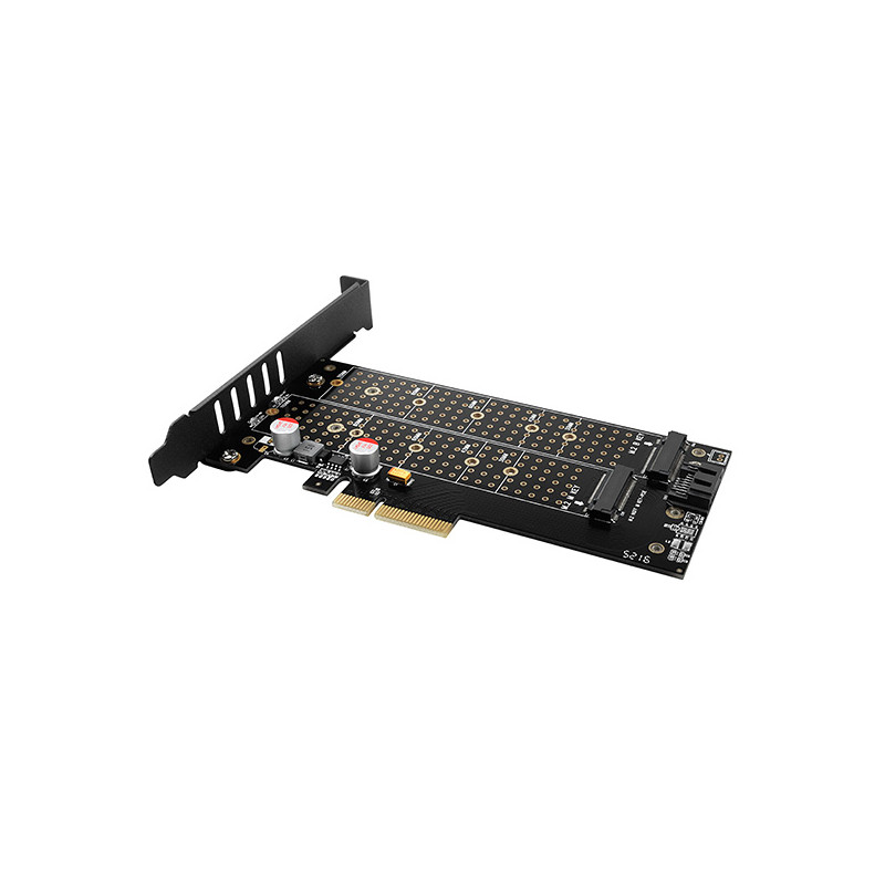 AXAGON PCEM2-DC, PCIe x4 - M.2 NVMe M-key + SATA B-key slot adaptér, chladič, vr. LP
