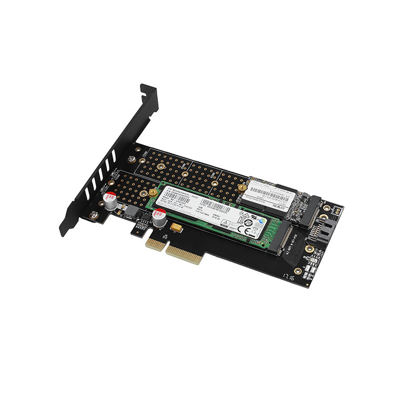 AXAGON PCEM2-DC, PCIe x4 - M.2 NVMe M-key + SATA B-key slot adaptér, chladič, vr. LP