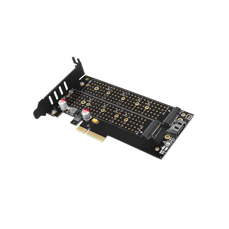 AXAGON PCEM2-DC, PCIe x4 - M.2 NVMe M-key + SATA B-key slot adaptér, chladič, vr. LP