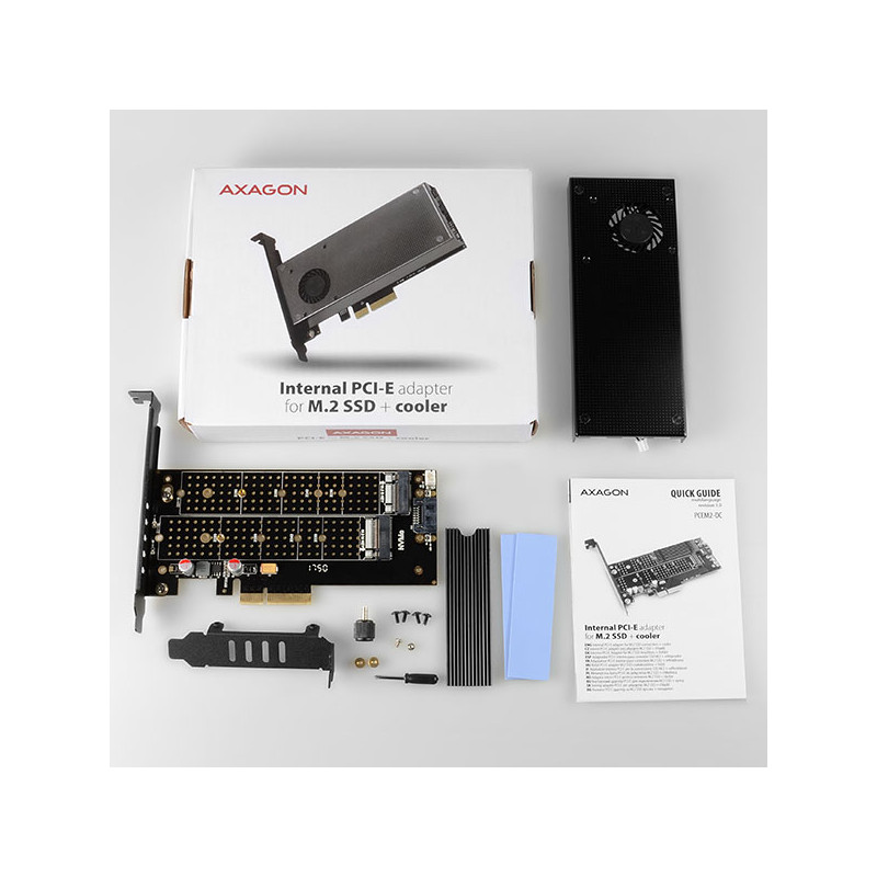 AXAGON PCEM2-DC, PCIe x4 - M.2 NVMe M-key + SATA B-key slot adaptér, chladič, vr. LP