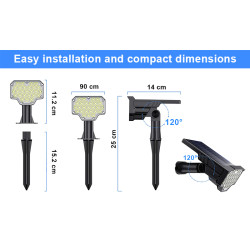 Vonkajšie solárne LED svetlo VIKING D26/650lm/2200mAh/3 režimy/IP65/instalácia-zem i stenu