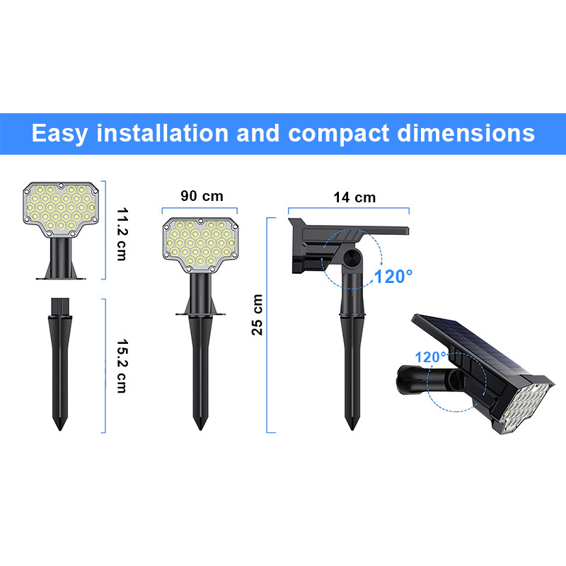 Vonkajšie solárne LED svetlo VIKING D26/650lm/2200mAh/3 režimy/IP65/instalácia-zem i stenu