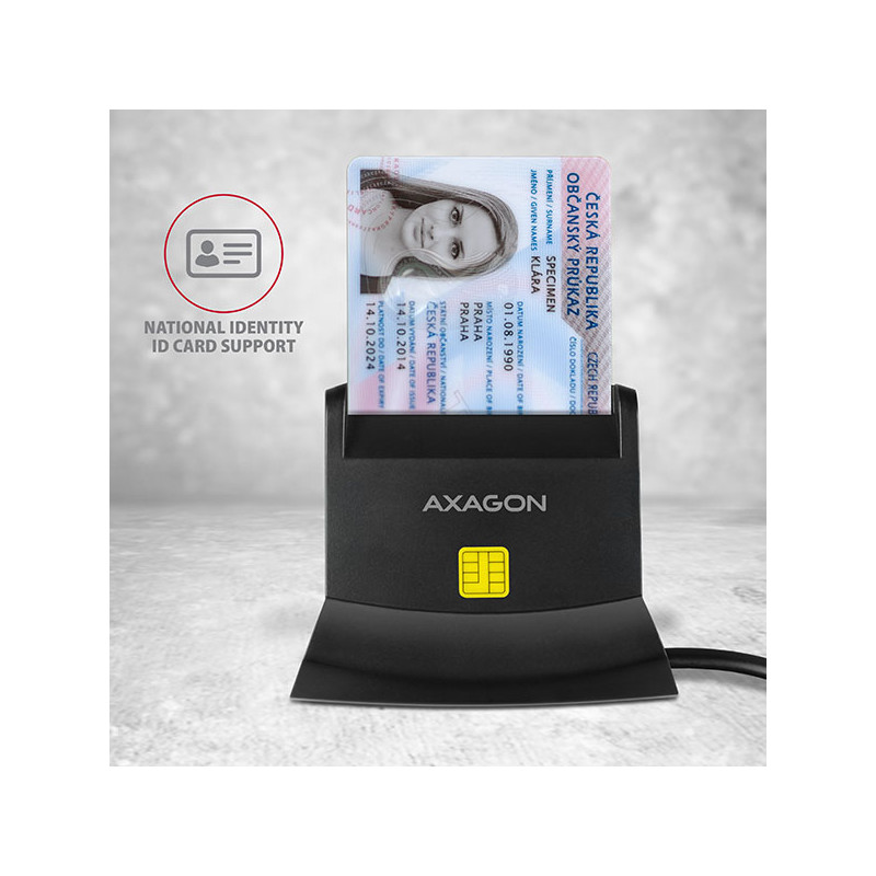 AXAGON CRE-SM2, USB-A StandReader 4-slot čítačka Smart card (eObčanka) + SD/microSD/SIM, kábel 1.3 m