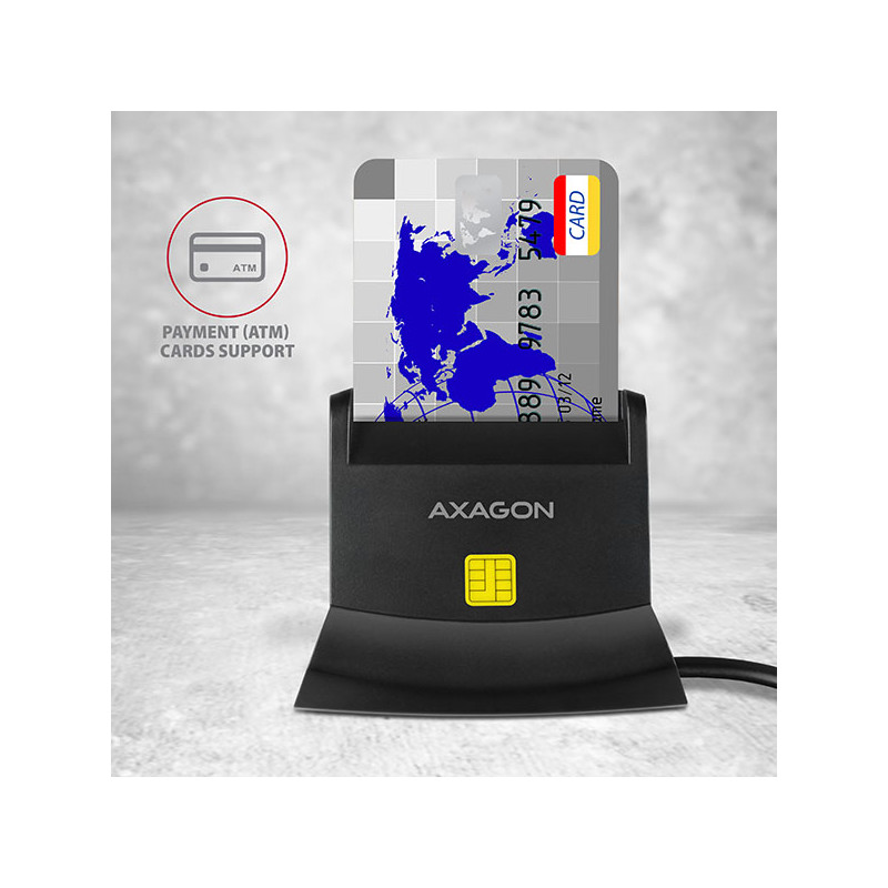 AXAGON CRE-SM2, USB-A StandReader 4-slot čítačka Smart card (eObčanka) + SD/microSD/SIM, kábel 1.3 m