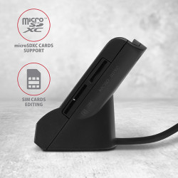AXAGON CRE-SM2, USB-A StandReader 4-slot čítačka Smart card (eObčanka) + SD/microSD/SIM, kábel 1.3 m