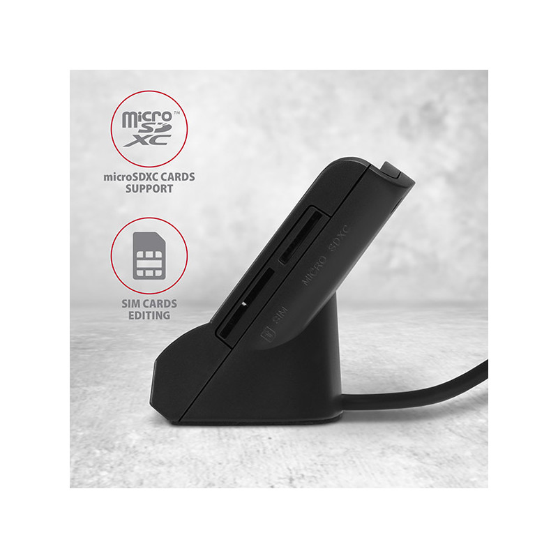 AXAGON CRE-SM2, USB-A StandReader 4-slot čítačka Smart card (eObčanka) + SD/microSD/SIM, kábel 1.3 m